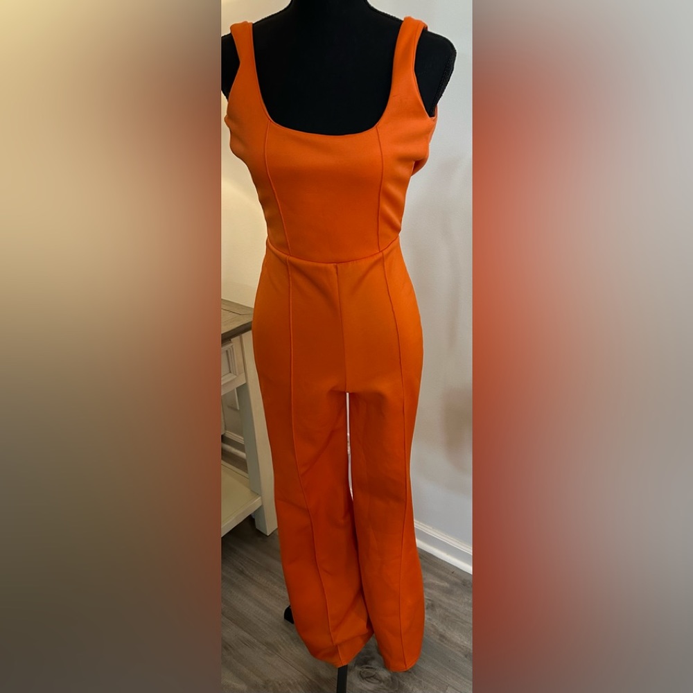 PrettyLittleThing BRIGHT Orange Jumpsuit - Size 2 - Picture 2 of 11